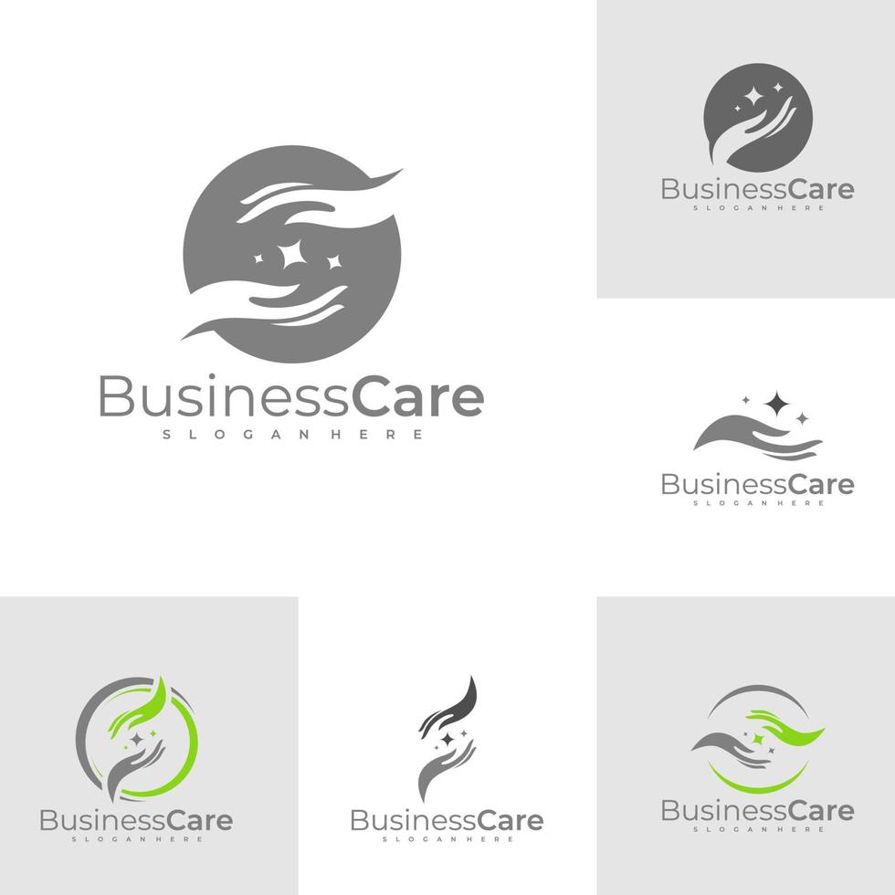 conjunto de vector de diseño de logotipo de cuidado, ilustración de plantilla de conceptos de logotipo de mano creativa.
