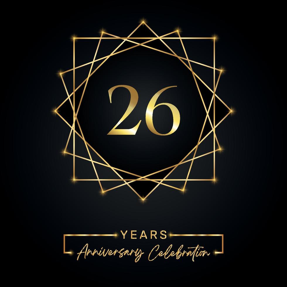 26 years Anniversary Celebration Design. 26 anniversary logo with golden frame isolated on black background. Vector design for anniversary celebration event, birthday party, greeting card.