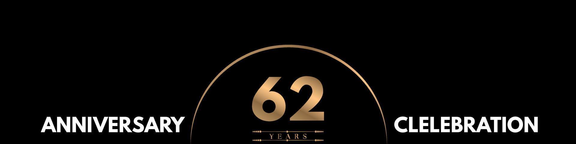 62 years anniversary celebration with elegant number isolated on black background. Vector design for greeting card, birthday party, wedding, event party, ceremony, invitation card.
