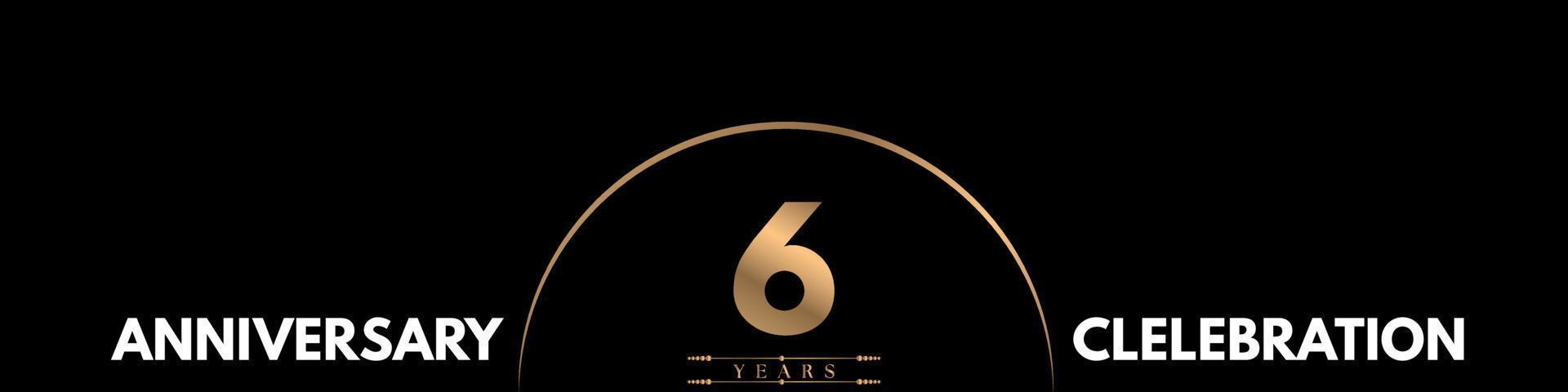 6 years anniversary celebration with elegant number isolated on black background. Vector design for greeting card, birthday party, wedding, event party, ceremony, invitation card.