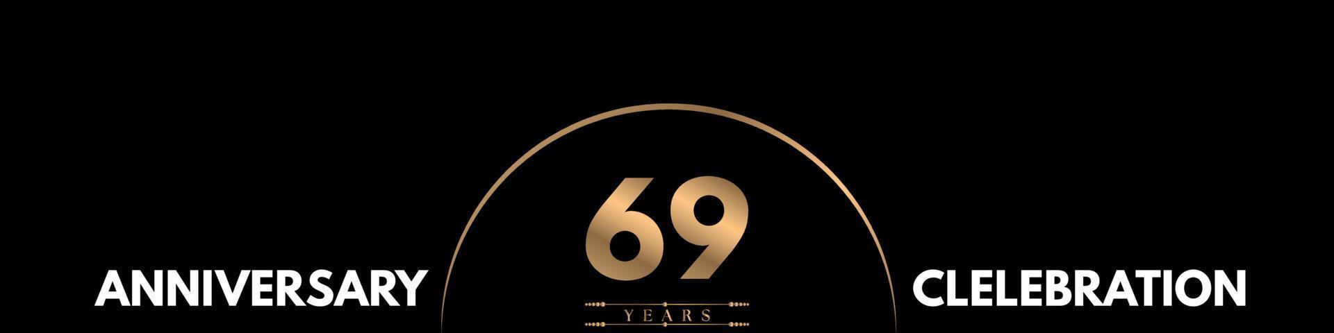 69 years anniversary celebration with elegant number isolated on black background. Vector design for greeting card, birthday party, wedding, event party, ceremony, invitation card.