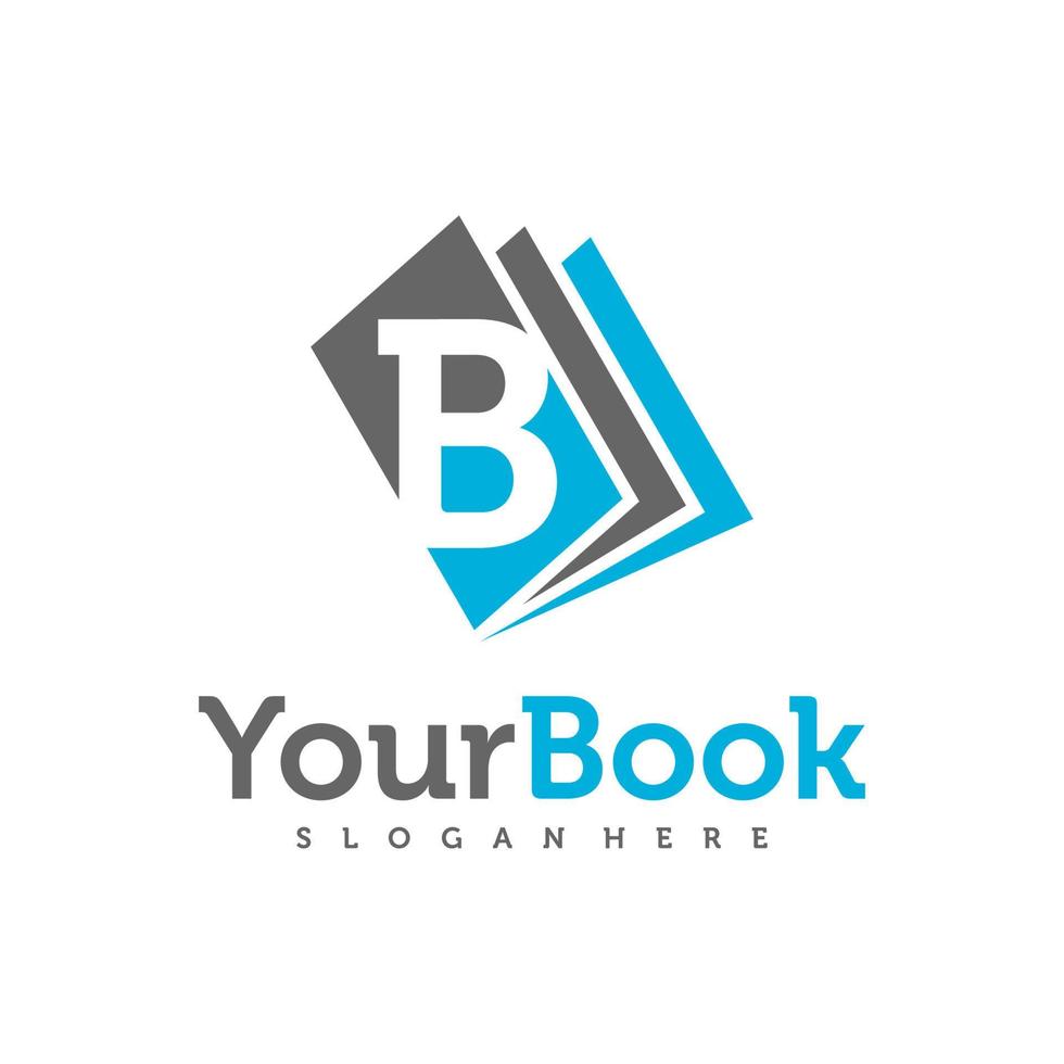 letra b con vector de diseño de logotipo de libro, ilustración de plantilla de conceptos de logotipo de libro creativo.