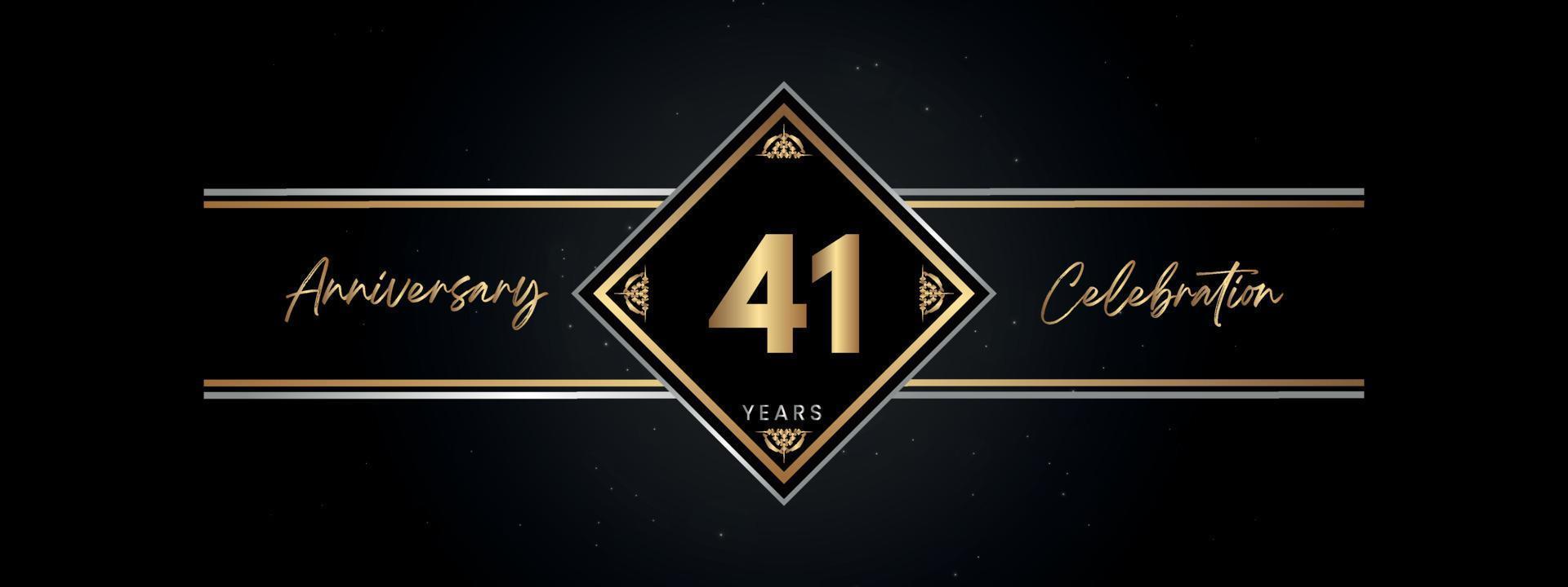 41 years anniversary golden color with decorative frame isolated on black background for anniversary celebration event, birthday party, brochure, greeting card. 41 Year Anniversary Template Design vector