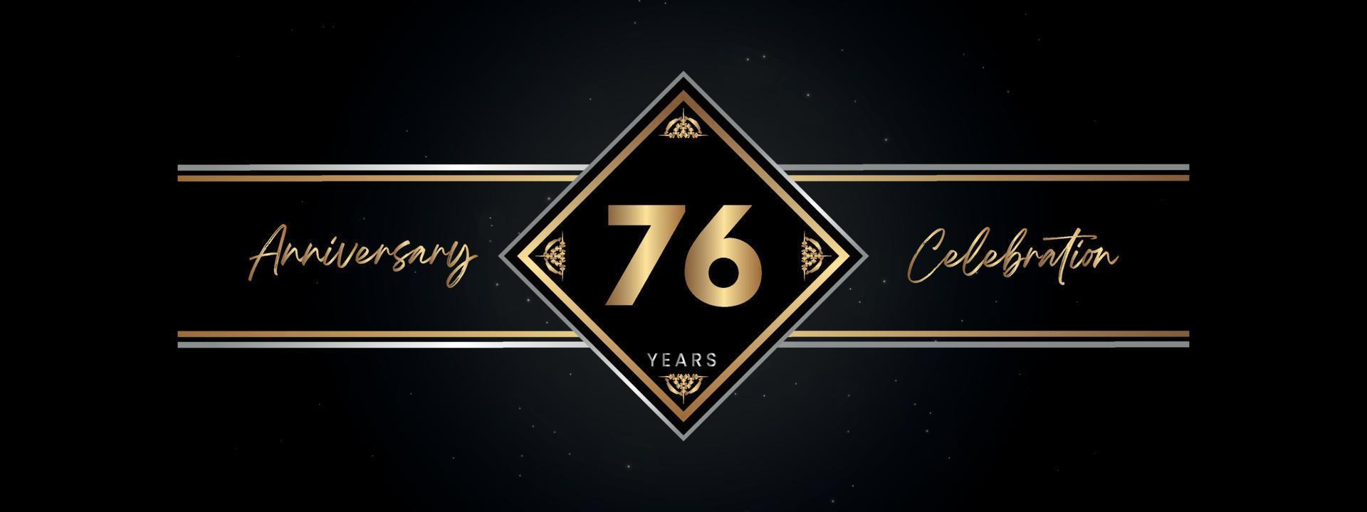 76 years anniversary golden color with decorative frame isolated on black background for anniversary celebration event, birthday party, brochure, greeting card. 76 Year Anniversary Template Design vector