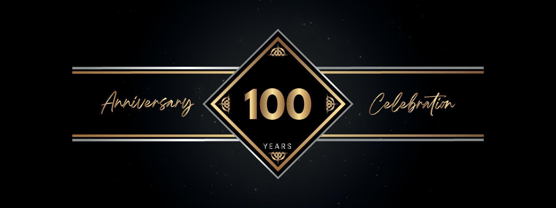 100 years anniversary golden color with decorative frame isolated on black background for anniversary celebration event, birthday party, brochure, greeting card. 100 Year Anniversary Template Design vector