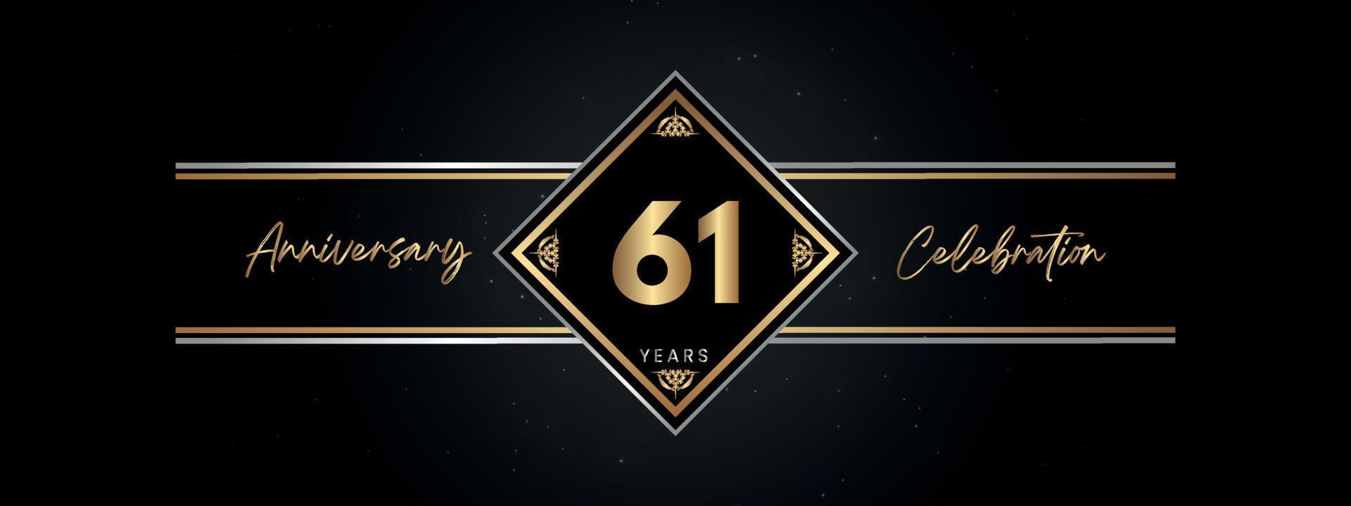 61 years anniversary golden color with decorative frame isolated on black background for anniversary celebration event, birthday party, brochure, greeting card. 61 Year Anniversary Template Design vector