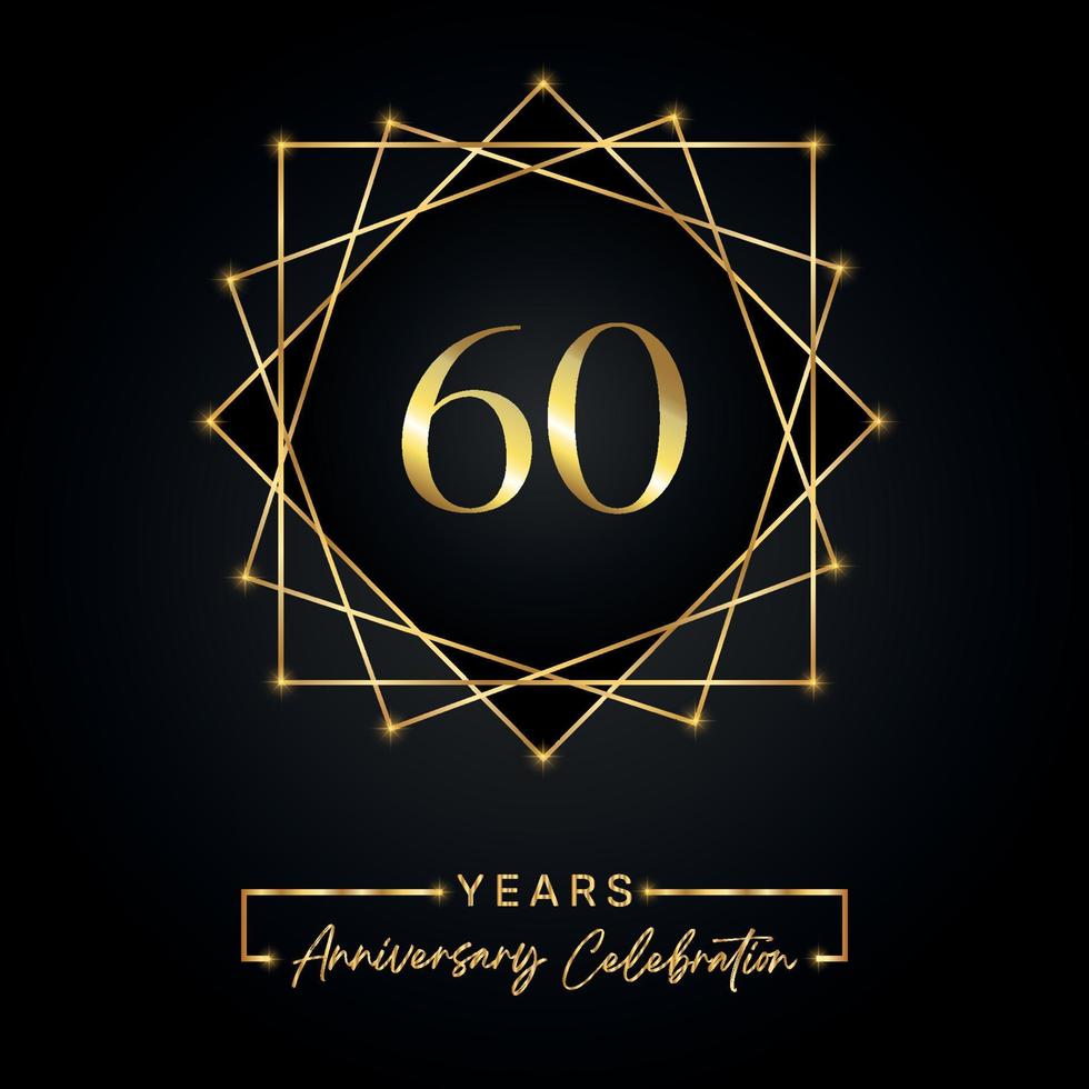 Diseño de celebración de aniversario de 60 años. Logotipo del 60 aniversario con marco dorado aislado en fondo negro. diseño vectorial para evento de celebración de aniversario, fiesta de cumpleaños, tarjeta de felicitación. vector