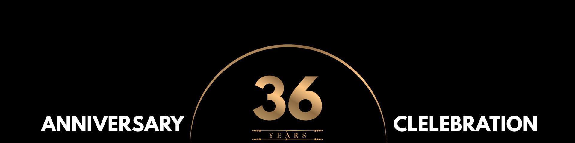 36 years anniversary celebration with elegant number isolated on black background. Vector design for greeting card, birthday party, wedding, event party, ceremony, invitation card.