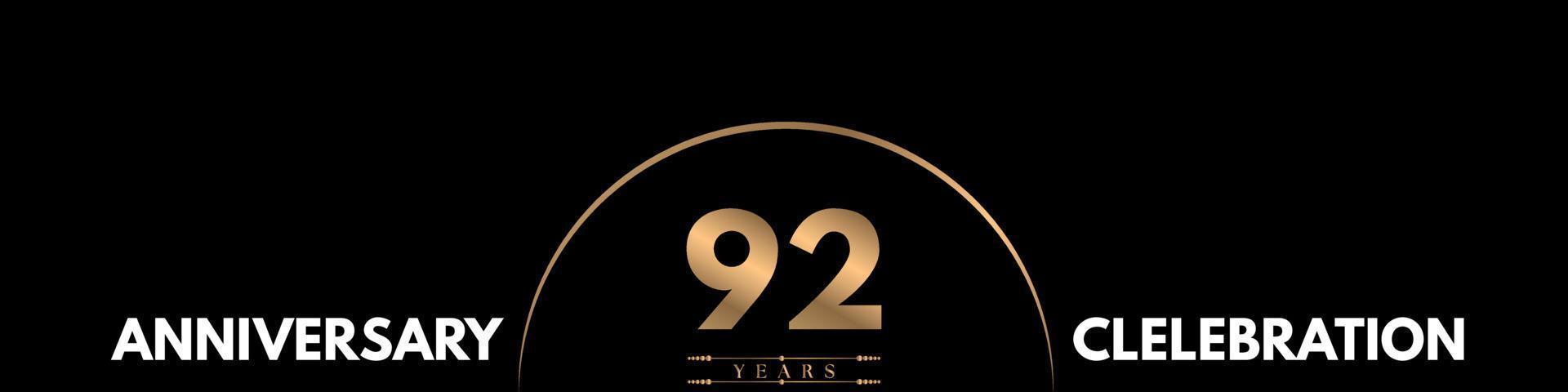 92 years anniversary celebration with elegant number isolated on black background. Vector design for greeting card, birthday party, wedding, event party, ceremony, invitation card.