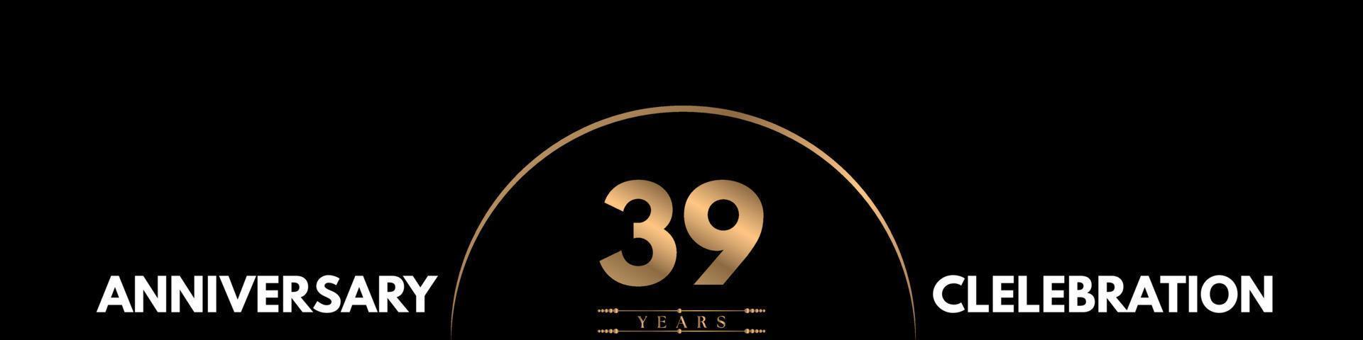 39 years anniversary celebration with elegant number isolated on black background. Vector design for greeting card, birthday party, wedding, event party, ceremony, invitation card.