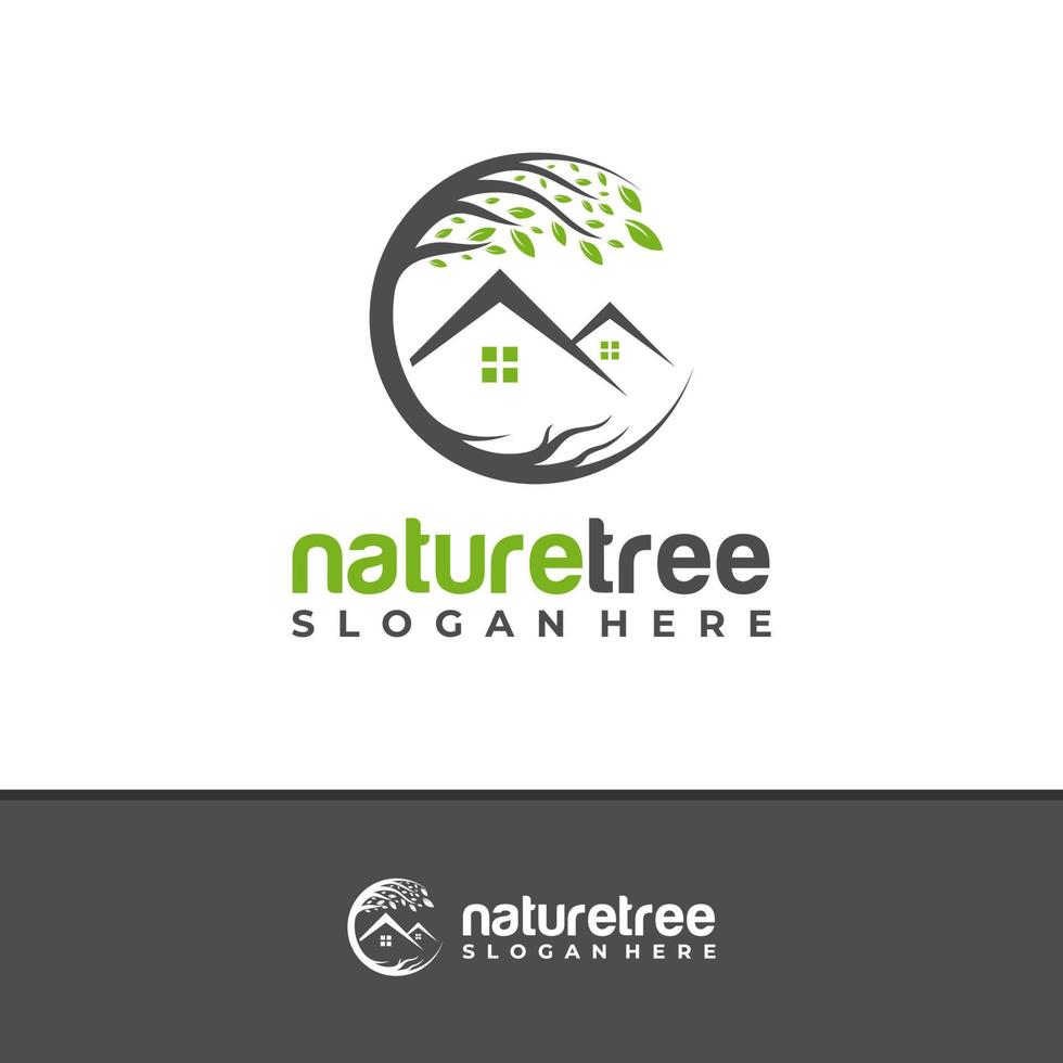 vector de diseño de logotipo de casa de naturaleza, ilustración de plantilla de conceptos de logotipo de árbol de casa creativa.