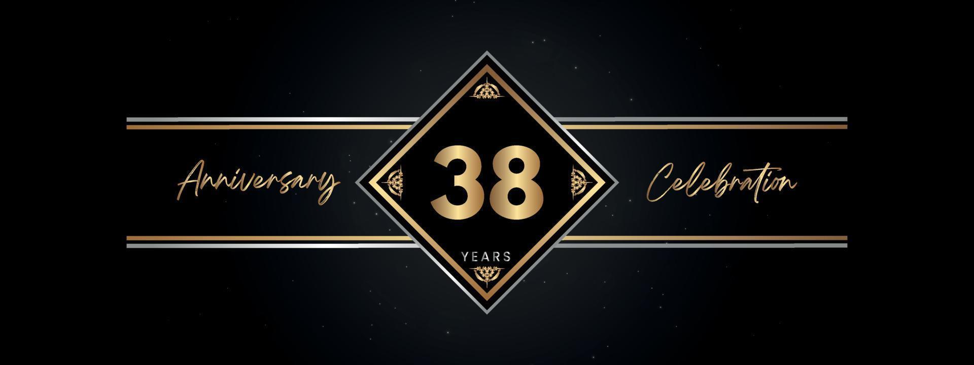 38 years anniversary golden color with decorative frame isolated on black background for anniversary celebration event, birthday party, brochure, greeting card. 38 Year Anniversary Template Design vector