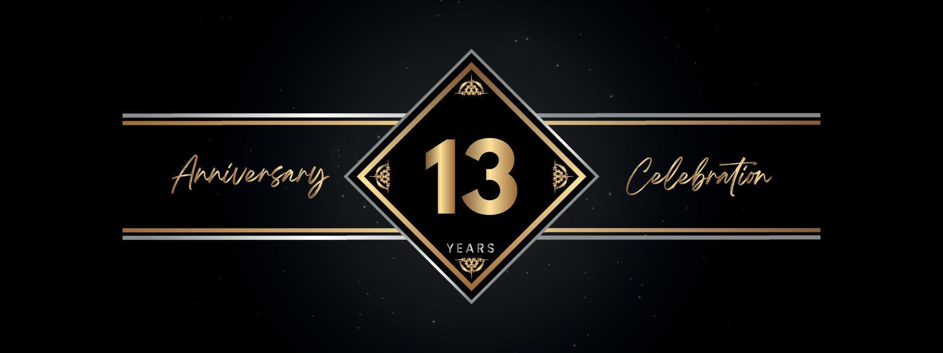 13 years anniversary golden color with decorative frame isolated on black background for anniversary celebration event, birthday party, brochure, greeting card. 13 Year Anniversary Template Design vector