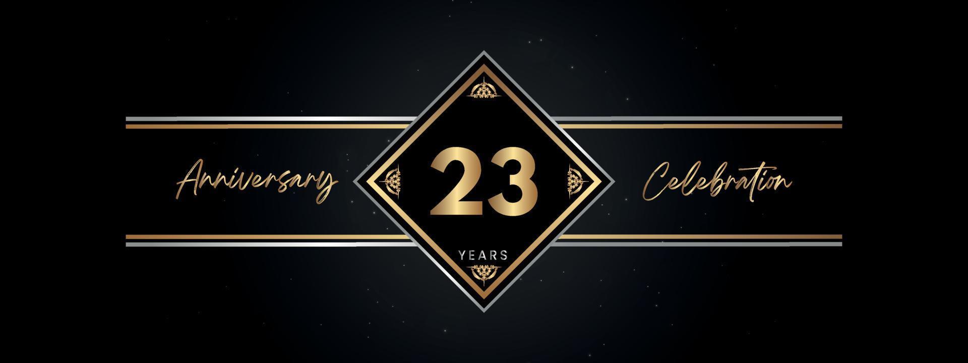 23 years anniversary golden color with decorative frame isolated on black background for anniversary celebration event, birthday party, brochure, greeting card. 23 Year Anniversary Template Design vector