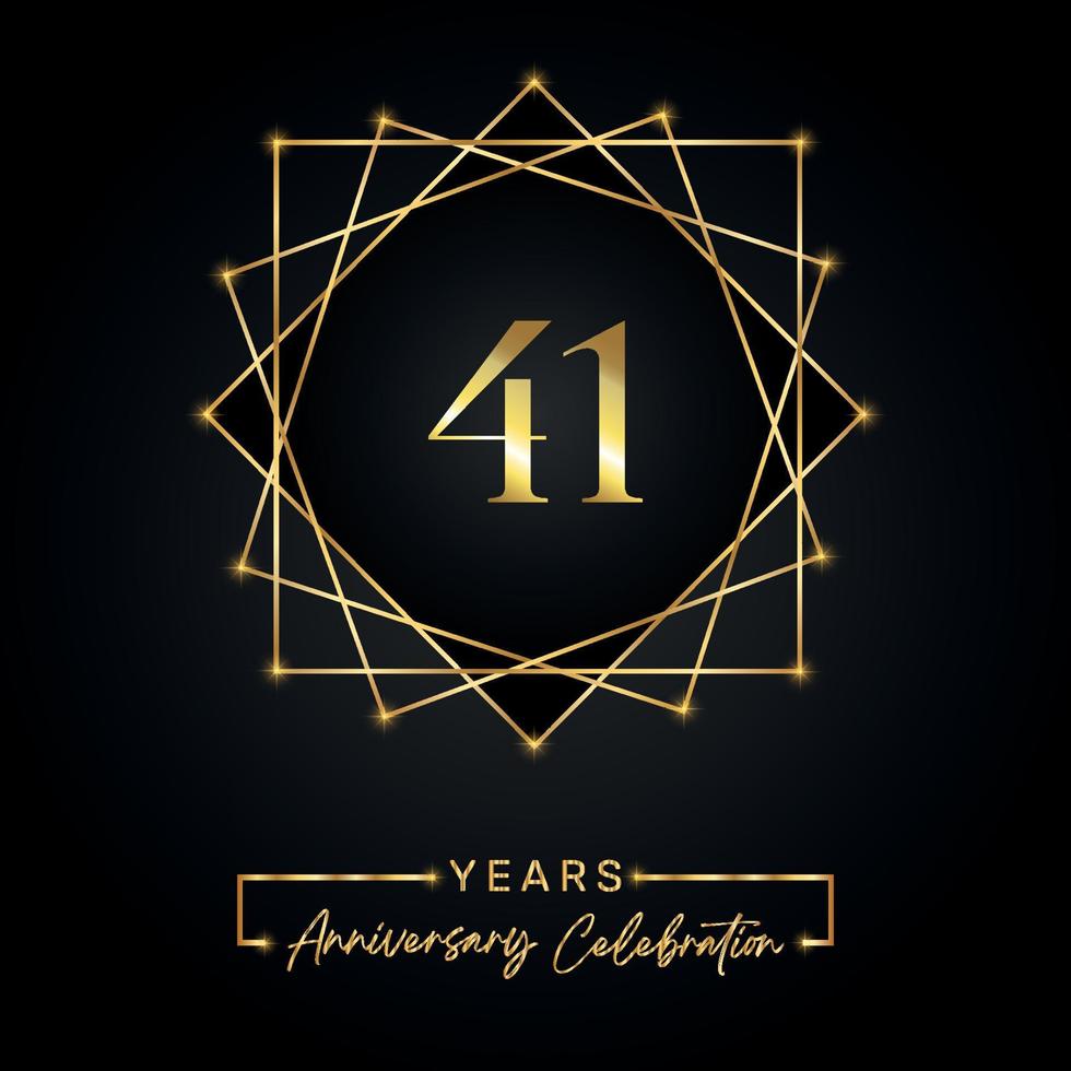 Diseño de celebración de aniversario de 41 años. Logotipo del 41 aniversario con marco dorado aislado en fondo negro. diseño vectorial para evento de celebración de aniversario, fiesta de cumpleaños, tarjeta de felicitación. vector