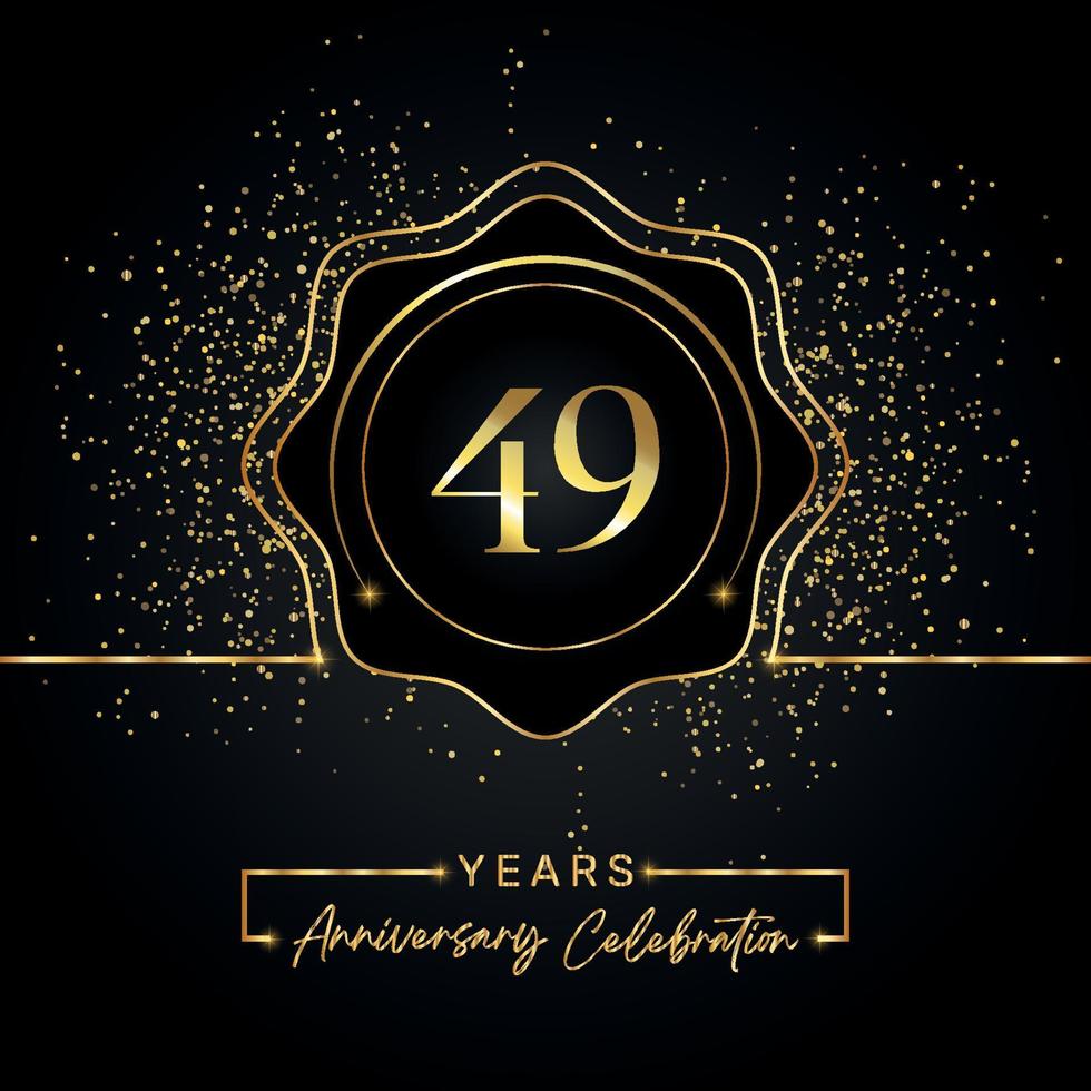 49 years anniversary celebration with golden star frame isolated on black background. Vector design for greeting card, birthday party, wedding, event party, invitation card. 49 years Anniversary logo.