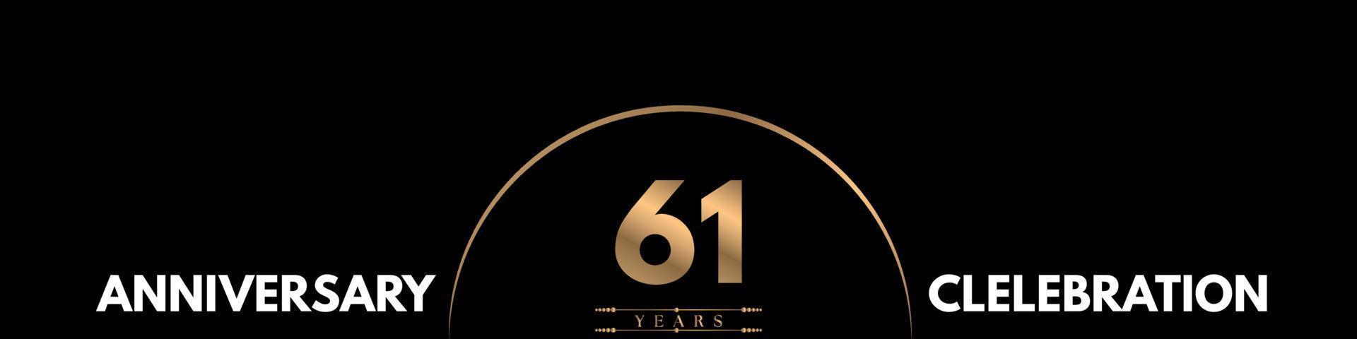 61 years anniversary celebration with elegant number isolated on black background. Vector design for greeting card, birthday party, wedding, event party, ceremony, invitation card.
