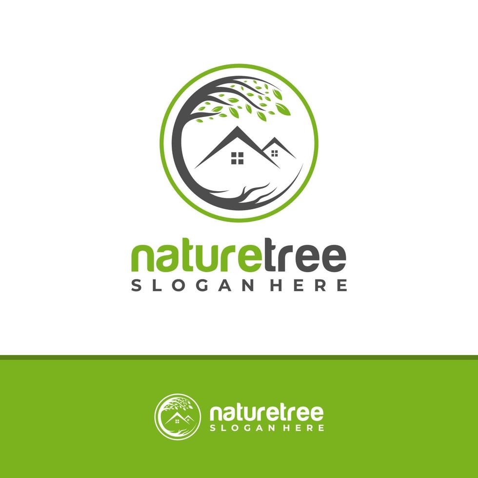 vector de diseño de logotipo de casa de naturaleza, ilustración de plantilla de conceptos de logotipo de árbol de casa creativa.