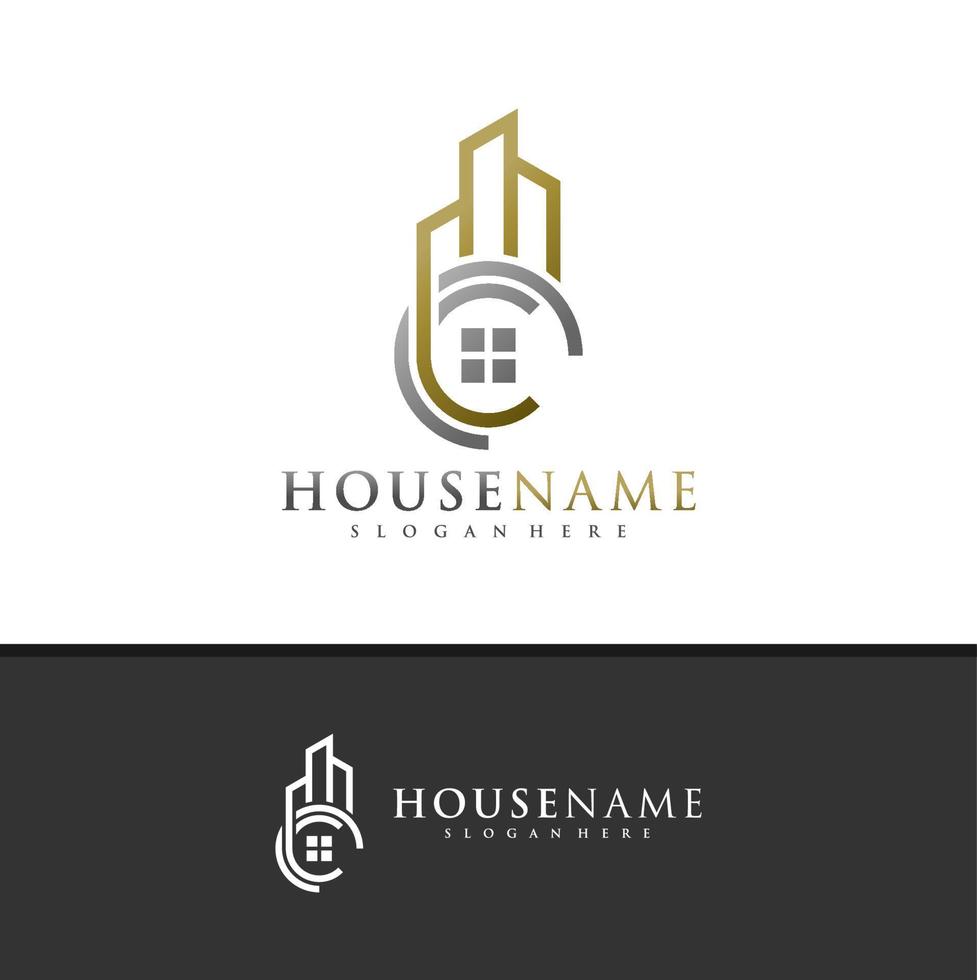 letra c con vector de diseño de logotipo de casa, ilustración de plantilla de conceptos de logotipo de casa creativa.