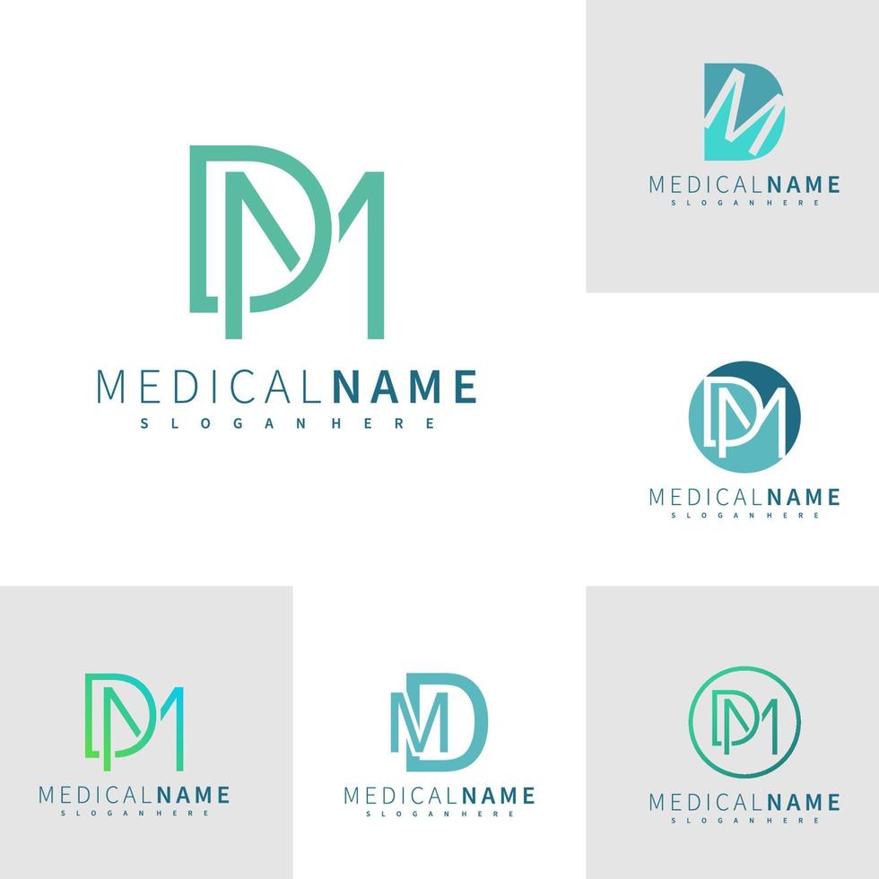 Set of Letter D M logo design vector, Creative D M logo concepts template illustration. vector