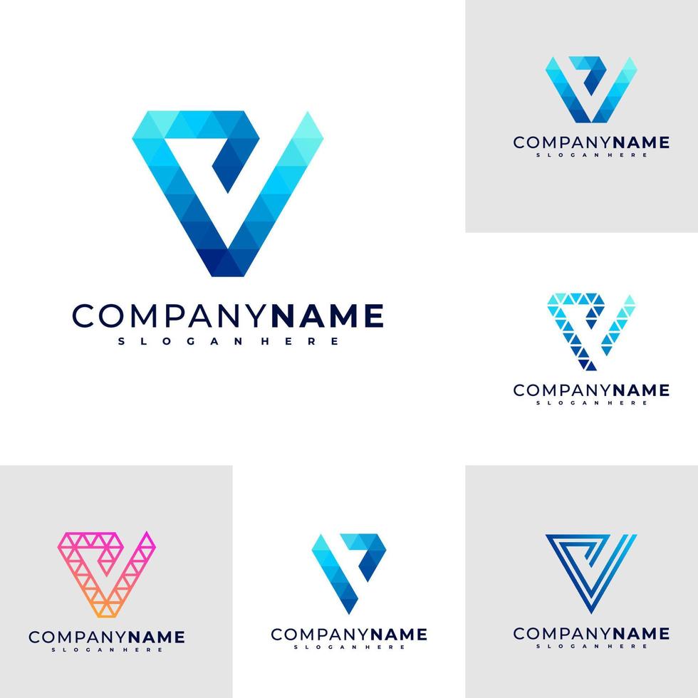 Set of Letter V P logo design vector, Creative V P logo concepts template illustration. vector