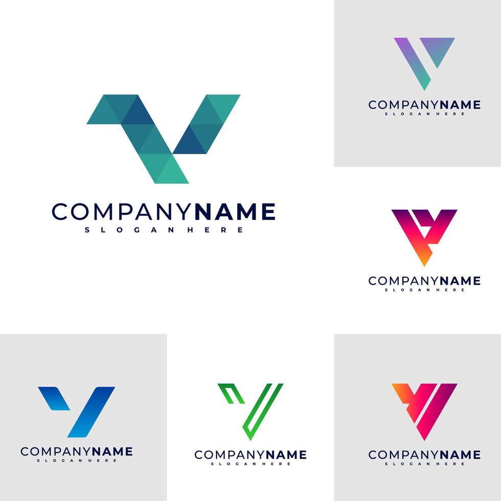 conjunto de vector de diseño de logotipo de letra v, ilustración de plantilla de conceptos de logotipo v creativo.