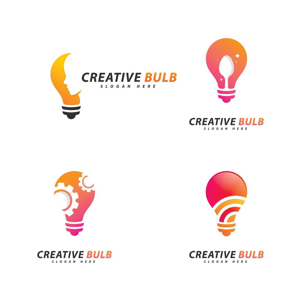 conjunto de vector de concepto de logotipo de bombilla creativa. concepto de diseño de logotipo de tecnología creativa