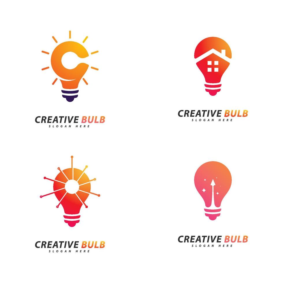 conjunto de vector de concepto de logotipo de bombilla creativa. concepto de diseño de logotipo de tecnología creativa