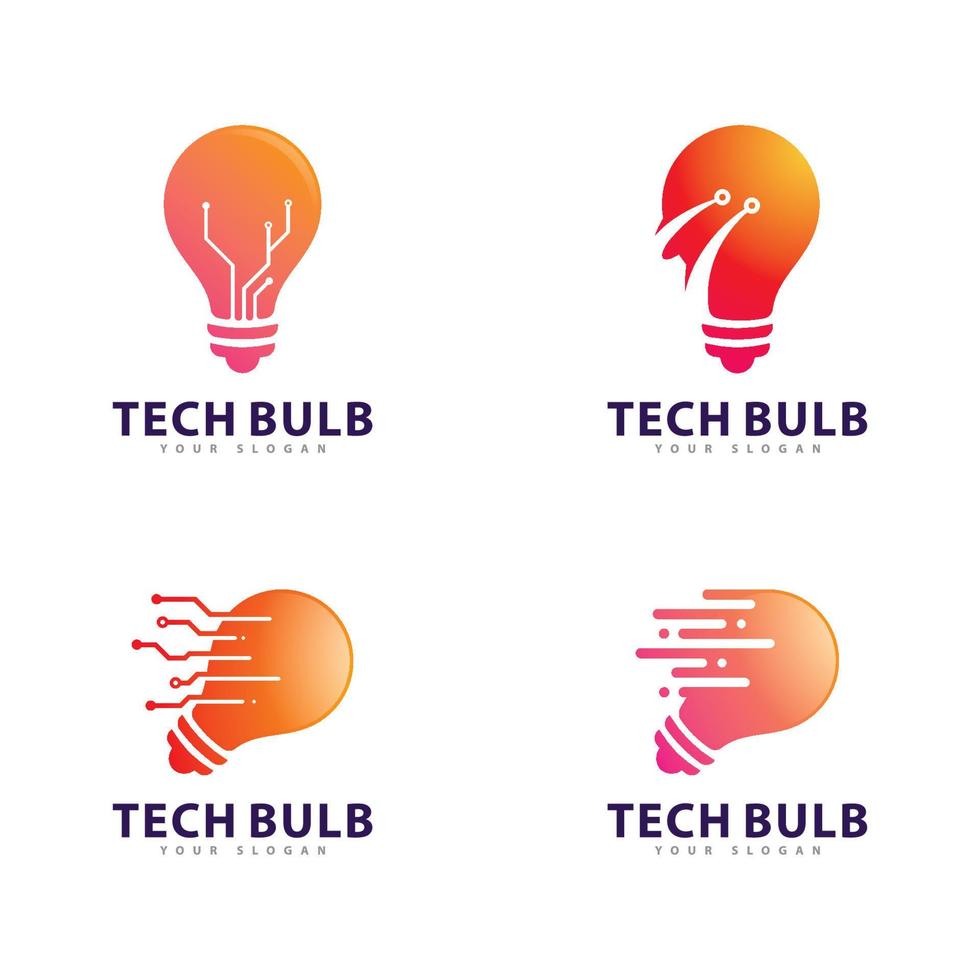 conjunto de vector de logotipo de bombilla de tecnología. concepto de diseño de logotipo de tecnología creativa