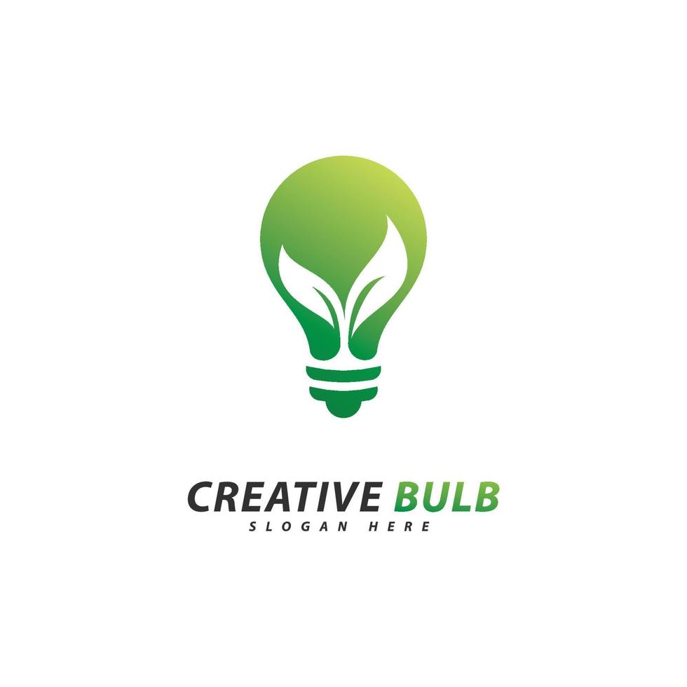 bombilla con vector de logotipo de hoja. concepto de diseño de logotipo de energía ecológica creativa