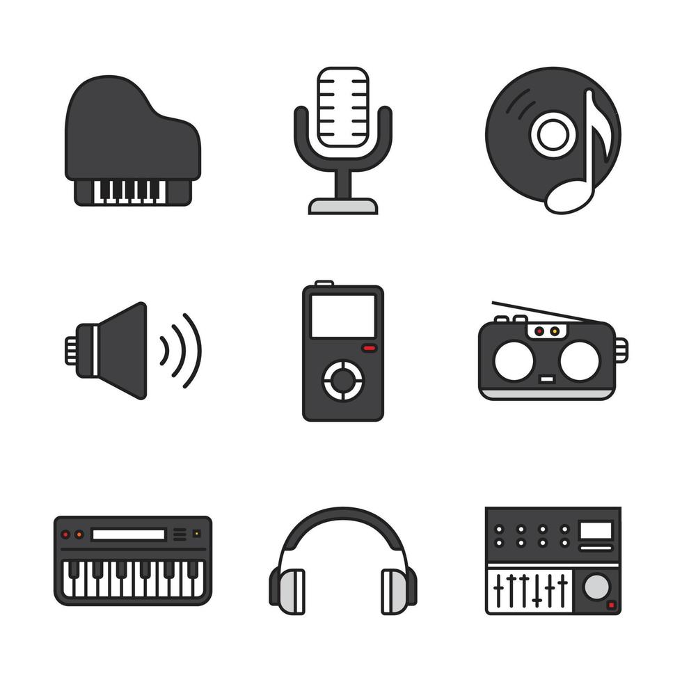collection of musical instruments in vector illustrations
