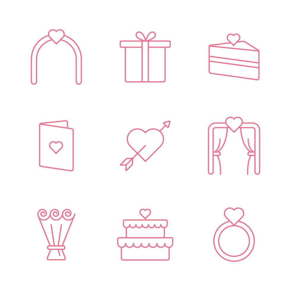 conjunto de diseño de icono de arte de línea de boda. colección de diseño de vector de icono de compromiso romántico