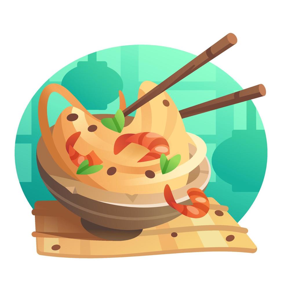 una pequeña ilustración de dibujos animados de un wok vector