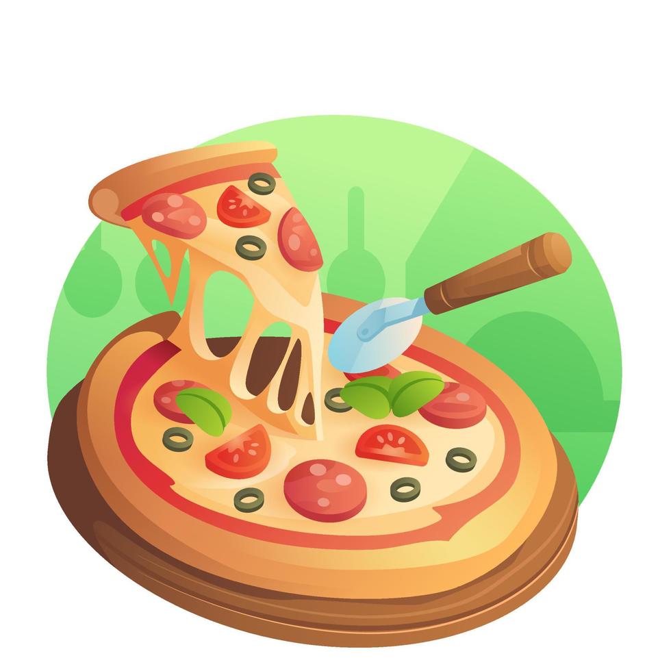 pizza con una rebanada vector