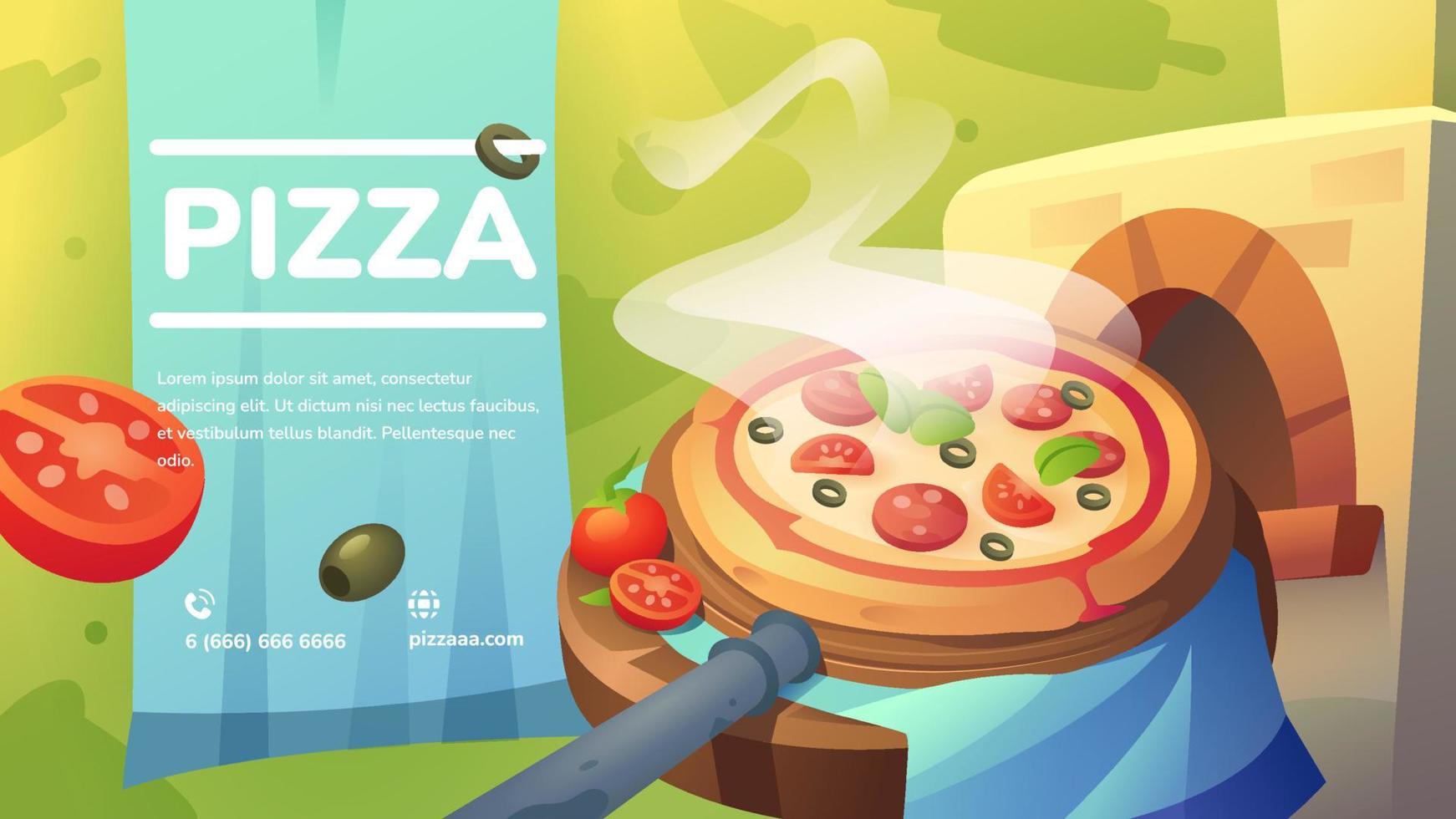 Flyer with oven-baked pizza vector