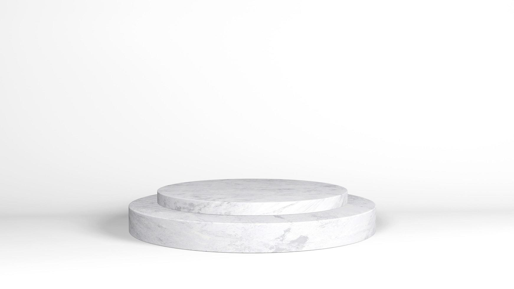 fondo mínimo, maqueta con podio para la visualización del producto, patrón de mármol blanco abstracto maqueta de fondo representación 3d. foto