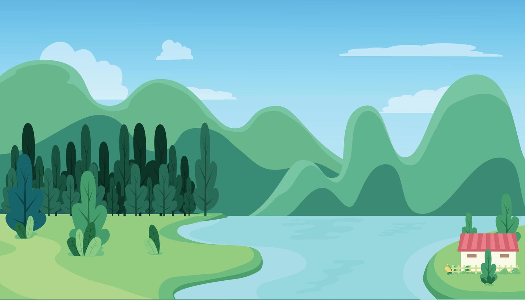 paisaje con un río que fluye a través de las colinas vector