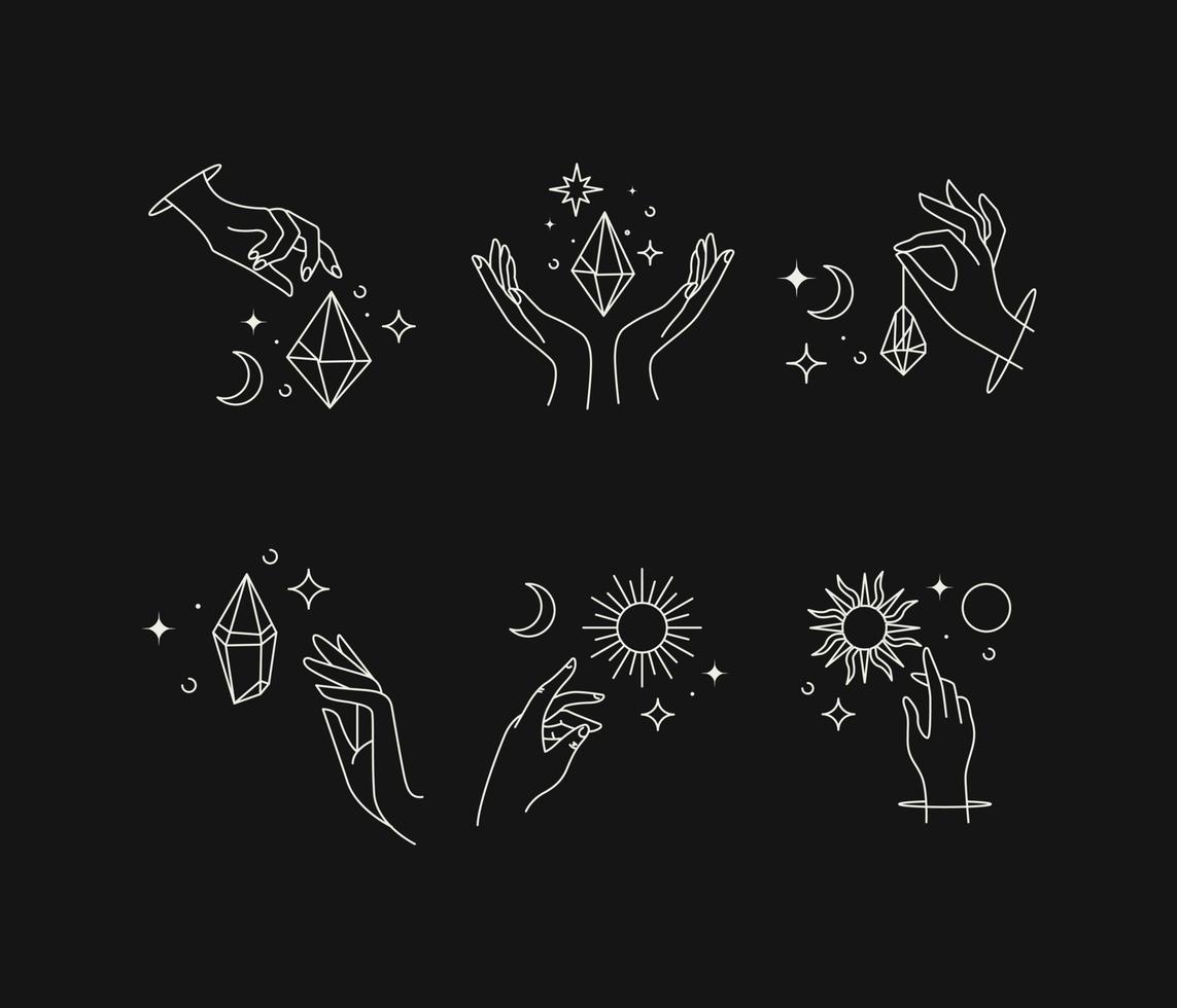 Minimalist Hand Line Art Aesthetic Logo Set vector Free Vector