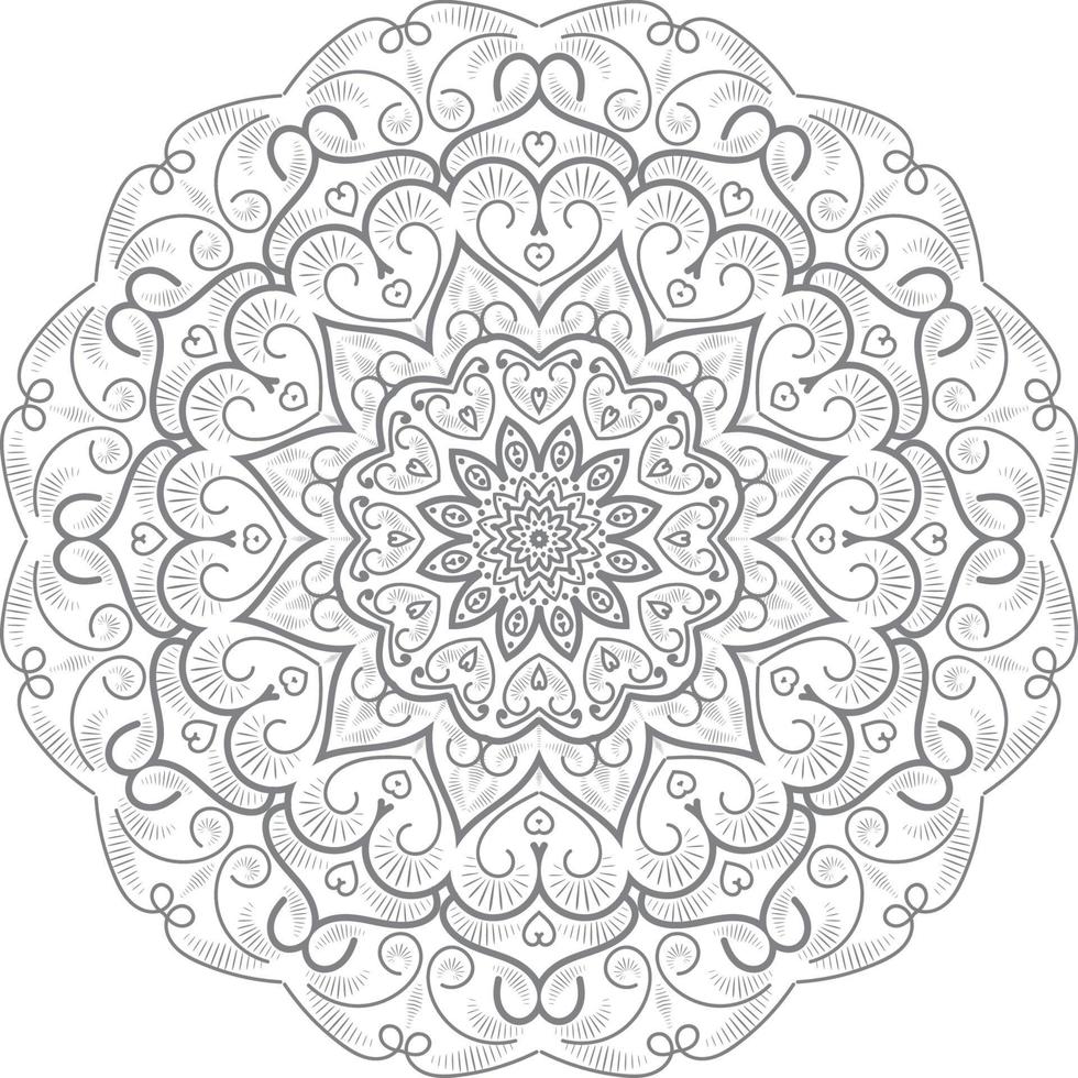 adorno de mandala, contorno, garabato, dibujado a mano, ilustración. estilo de tatuaje de henna vectorial, puede usarse para textiles, libros de colores, impresión de estuches telefónicos, tarjetas de felicitación vector