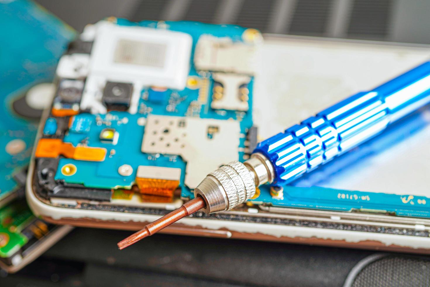 Repairing and upgrade mobile phone, electronic, computer hardware and technology concept. photo
