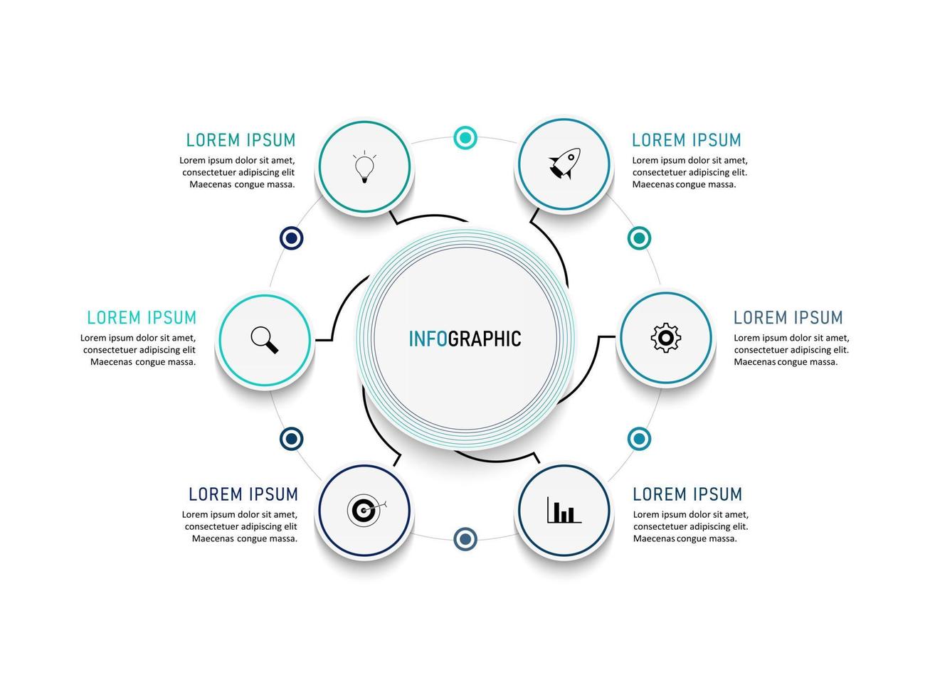 plantilla de diseño de etiquetas infográficas vectoriales con iconos y 6 opciones o pasos. se puede utilizar para diagramas de proceso, presentaciones, diseño de flujo de trabajo, banner, diagrama de flujo, gráfico de información. vector