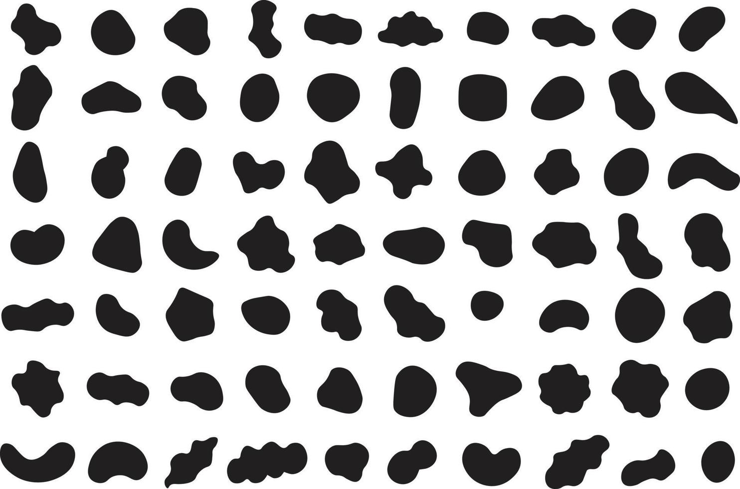 formas aleatorias manchas negras orgánicas de forma irregular. manchas abstractas, manchas de tinta y siluetas de guijarros, líquido amorfo simple. vector