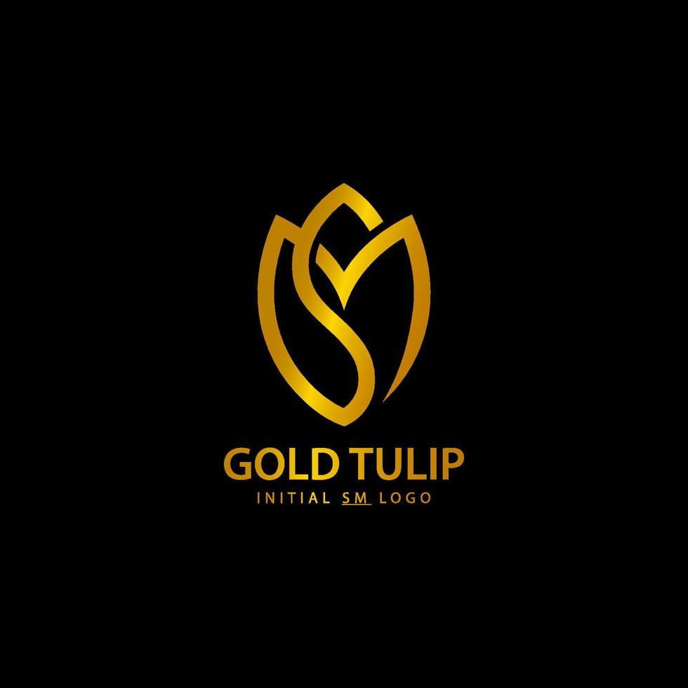 Gold Tulip Letter SM Logo Design vector