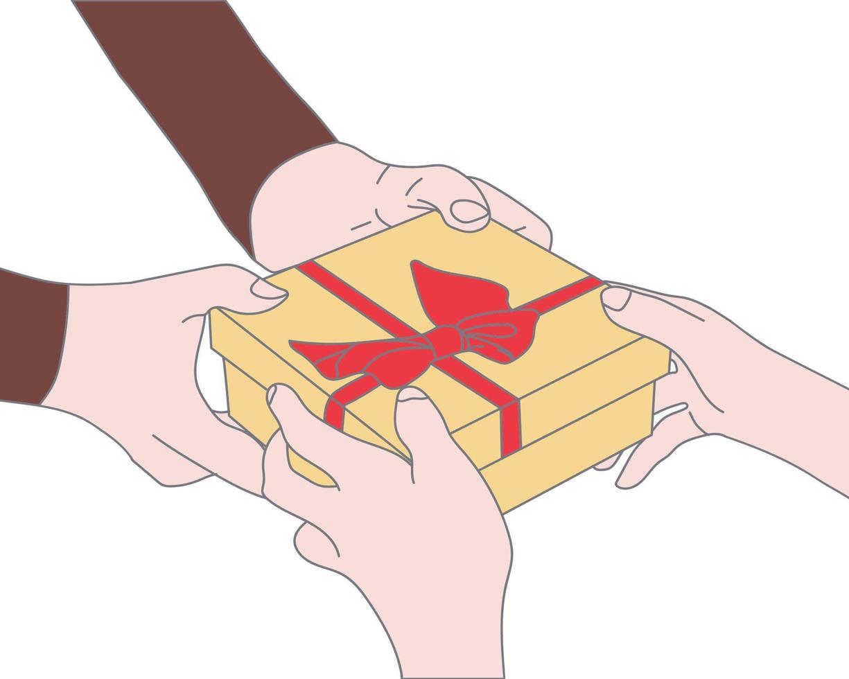 illustration of giving and receiving gift boxes vector