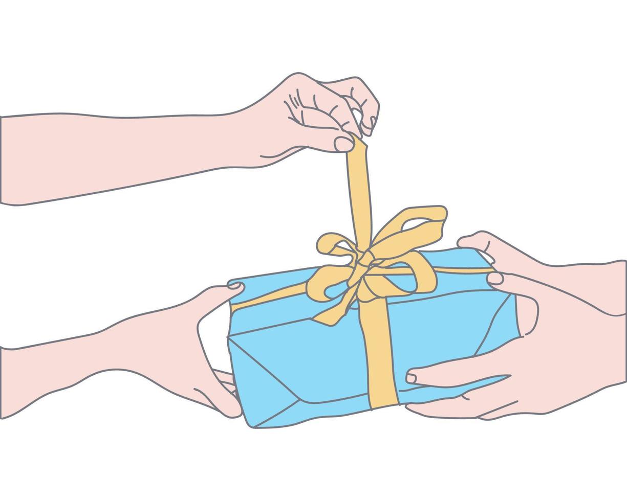 illustration of opening and holding a gift box vector