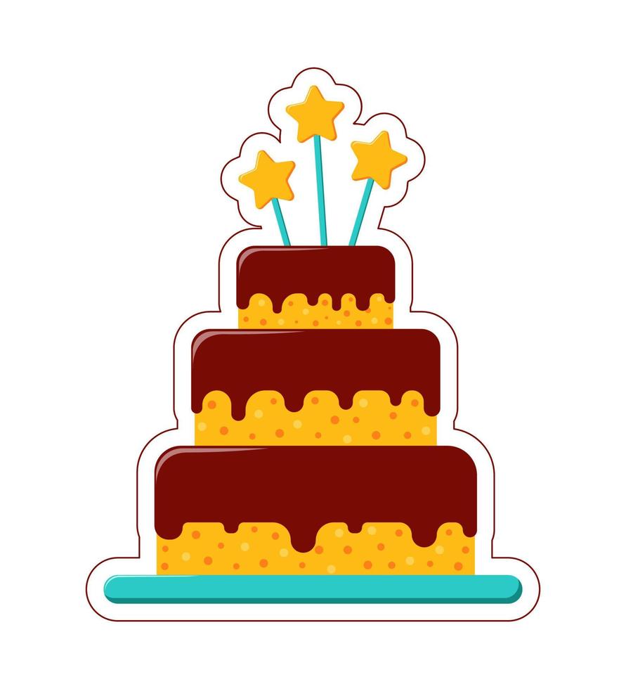 Vector Birthday Cake sticker. Big cake in a flat style with cut contour on white background