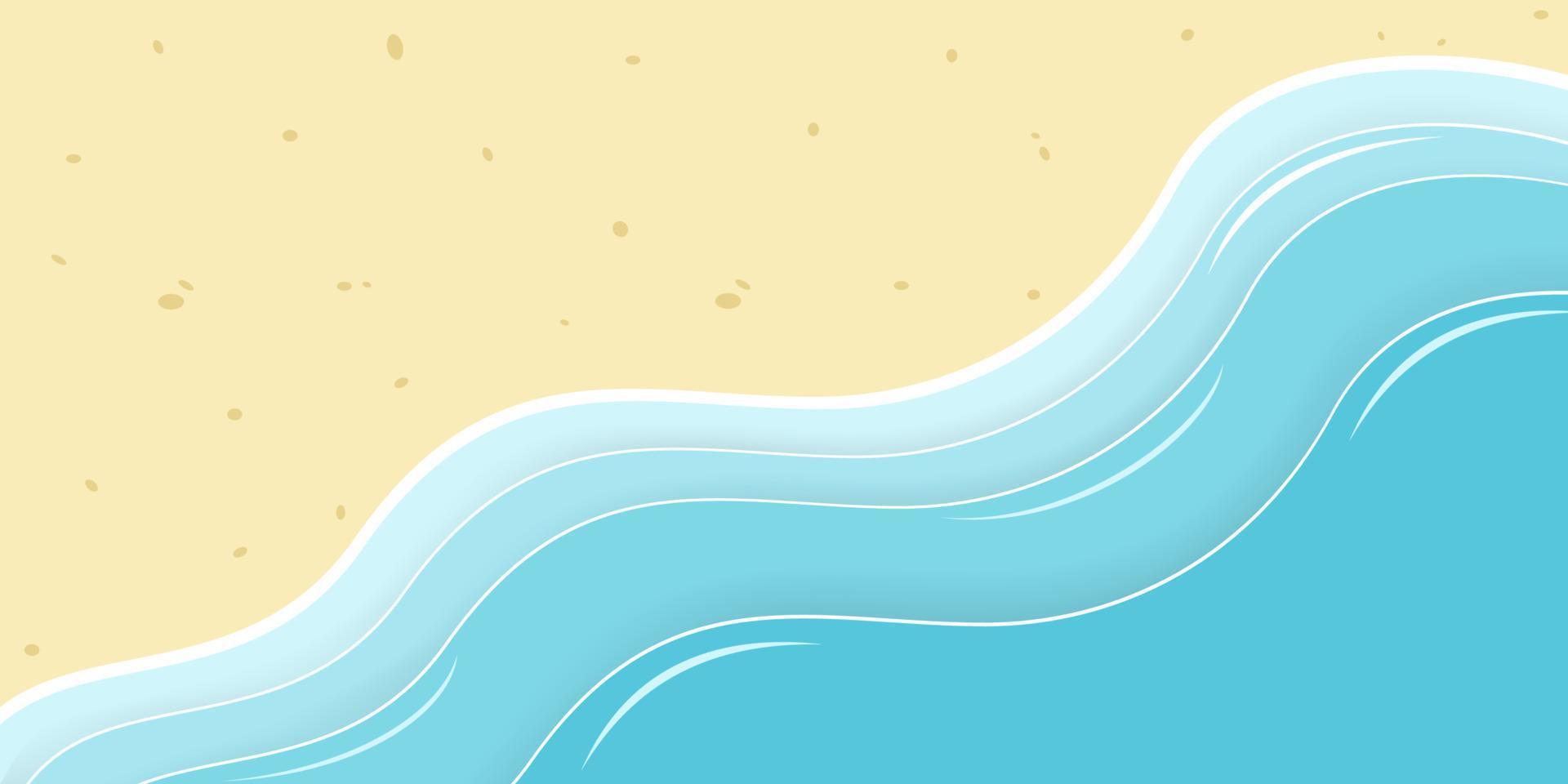 Vector Summer background. Yellow sand and blue sea. Clear seashore and waves backdrop. Paper cut effect beach illustration.