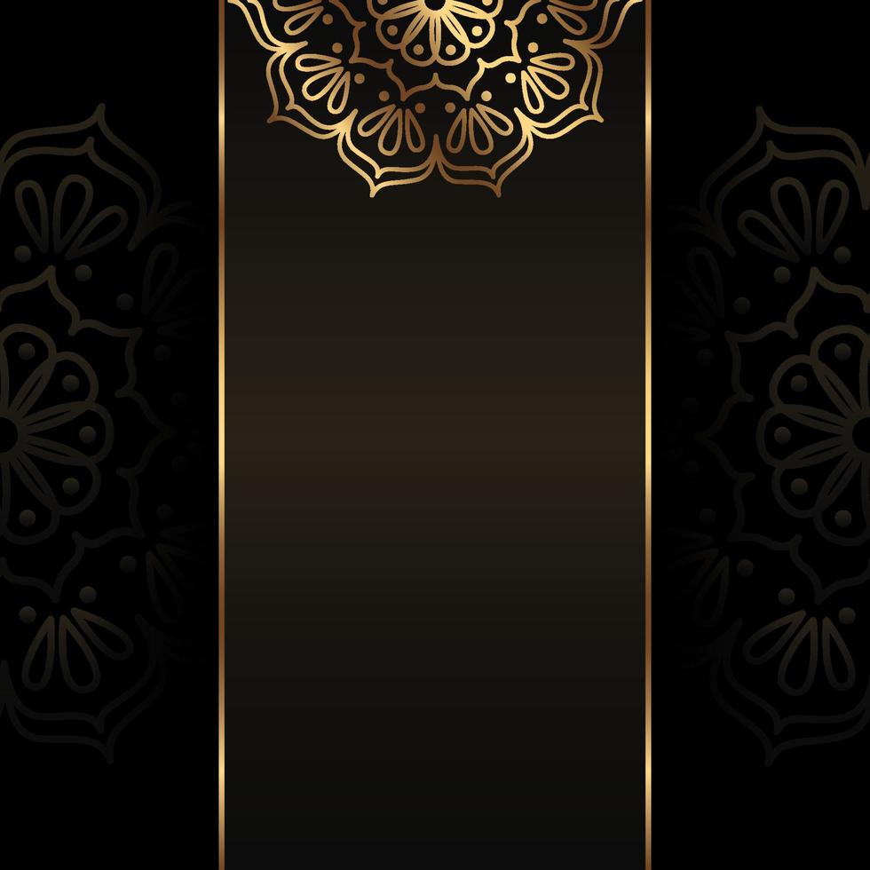 Vector dark square premium banner with gold mandala. Luxury background with copy space.