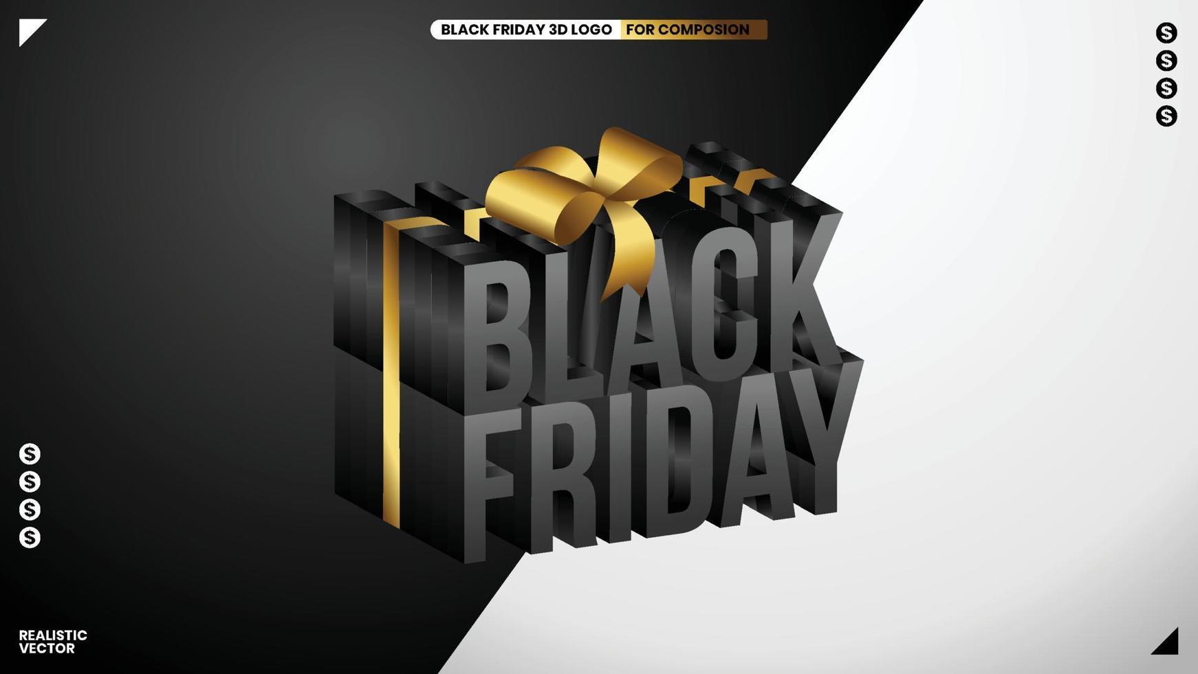 black friday 3d label promotion elements on transparent background vector