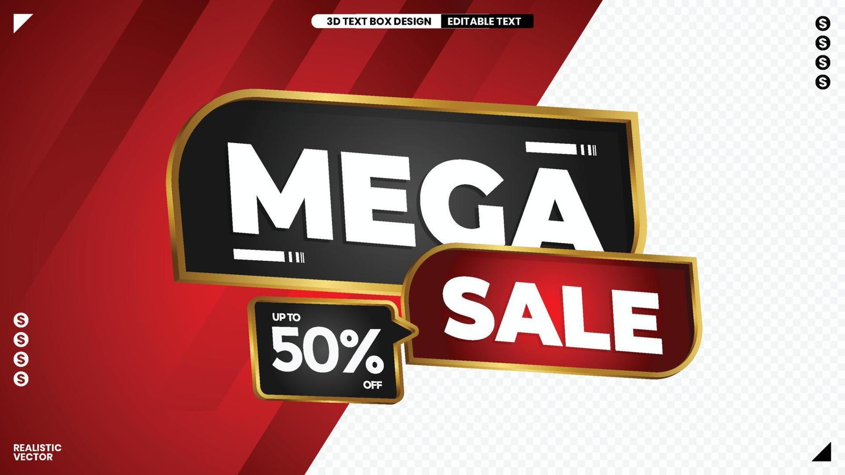 embossed mega sale promo label with editable text vector